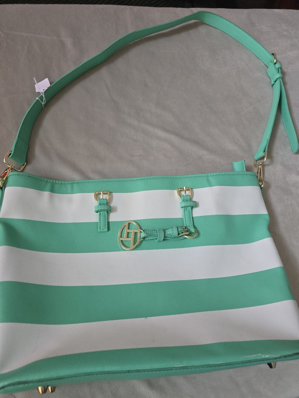La Terre Fashion | Striped Fashion Tote Mint & White Crossbody Bag